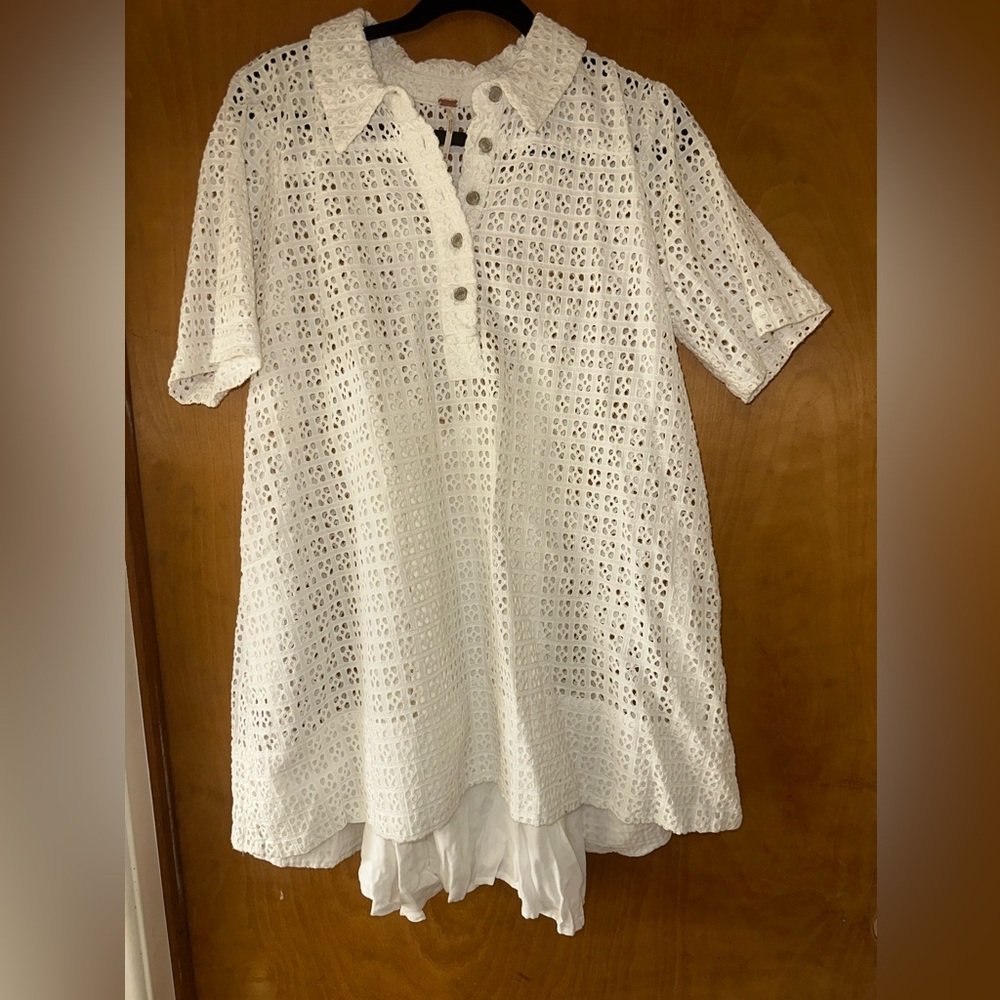 White Eyelet Button-Up Dress